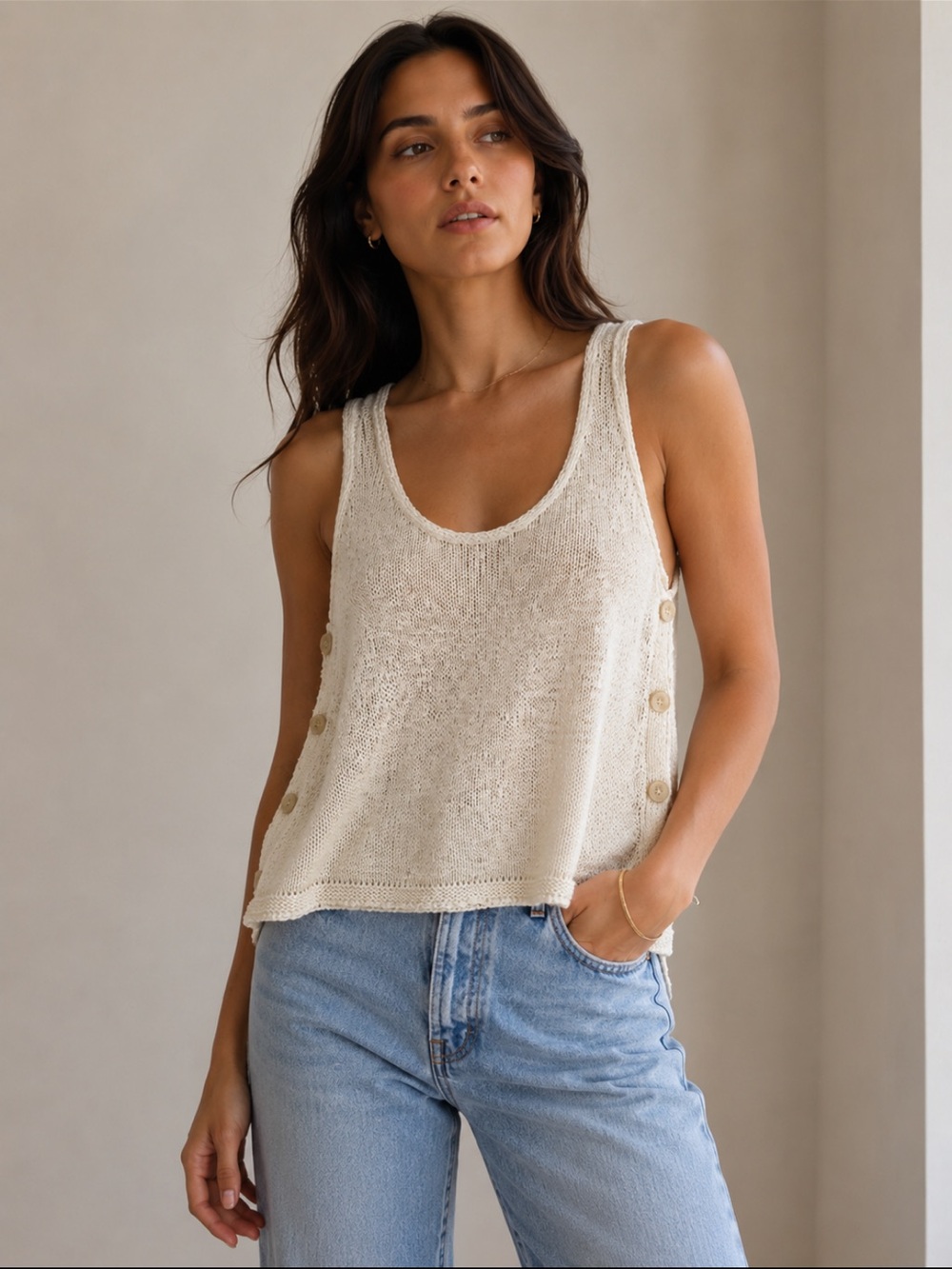 3.1 Phillip Lim Cream Button-Side Knit Tank